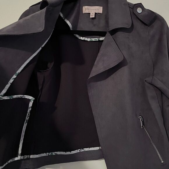 philosophy Faux Leather Suede Gray Moto Jacket | Size Petite Small - Picture 9 of 9